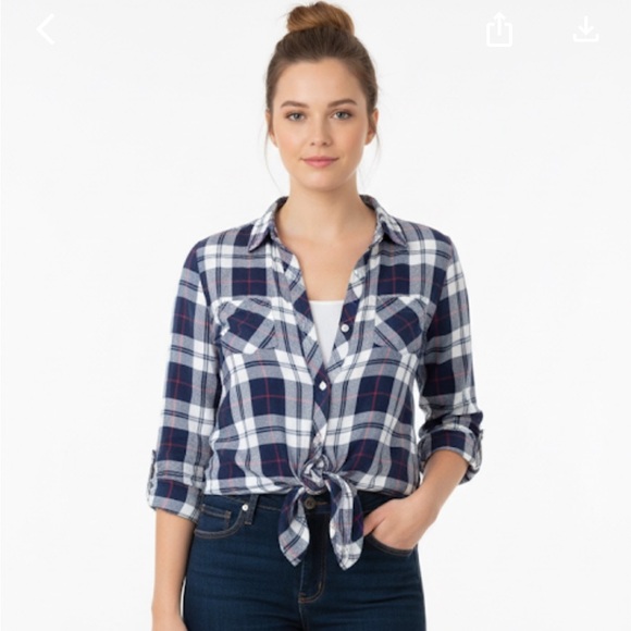Harper Tops - Harper blue plaid shirt size small